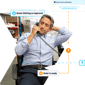 Overwhelmed manufacturing rep managing stalled quotes and shipping notifications without CRM support.